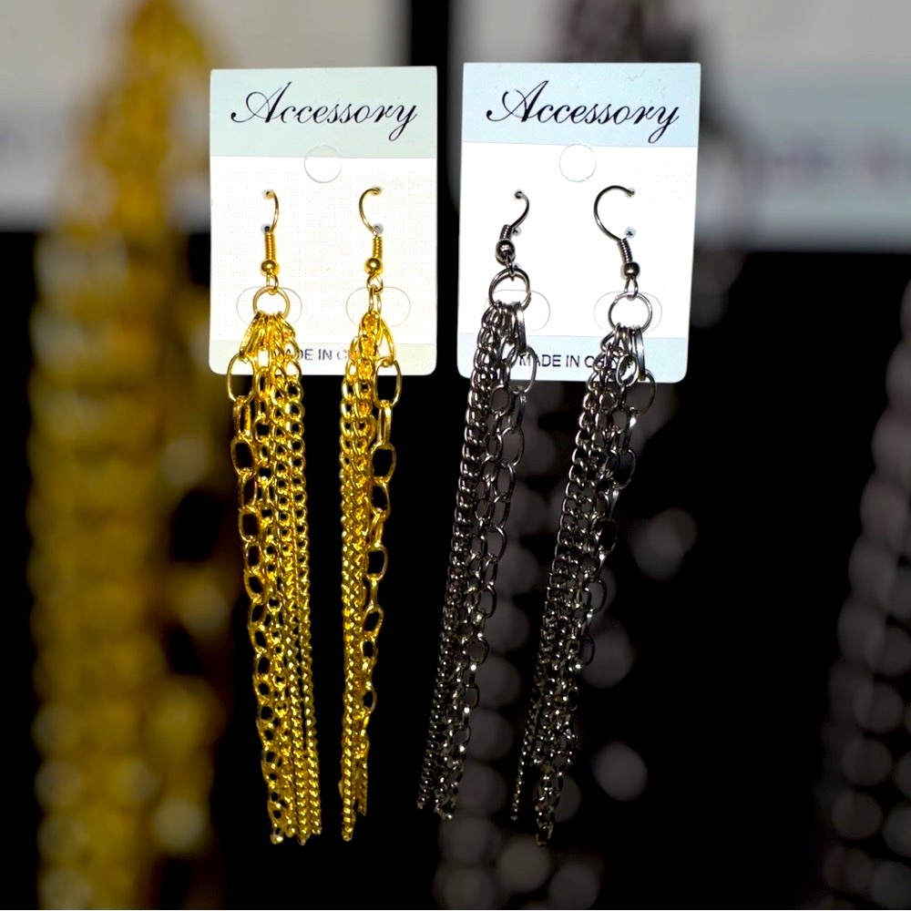 Gold and Silver Toned Chain Dangle Earrings NWT